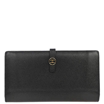 Chanel 2009-2010 Black Calfskin Coco Button Long Wallet