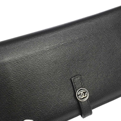 Chanel 2009-2010 Black Calfskin Coco Button Long Wallet