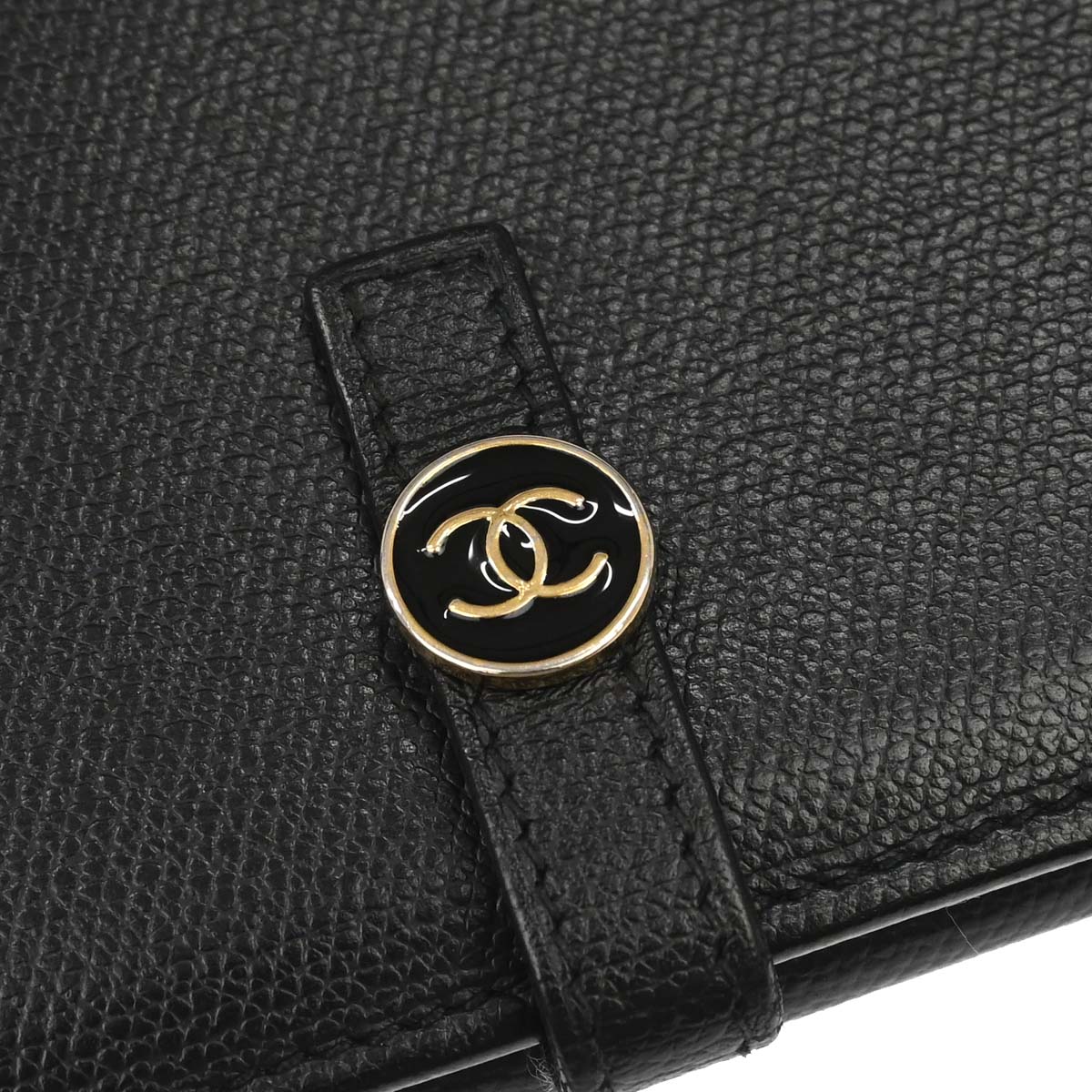 Chanel 2009-2010 Black Calfskin Coco Button Long Wallet