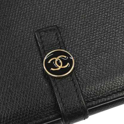 Chanel 2009-2010 Black Calfskin Coco Button Long Wallet