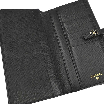 Chanel 2009-2010 Black Calfskin Coco Button Long Wallet