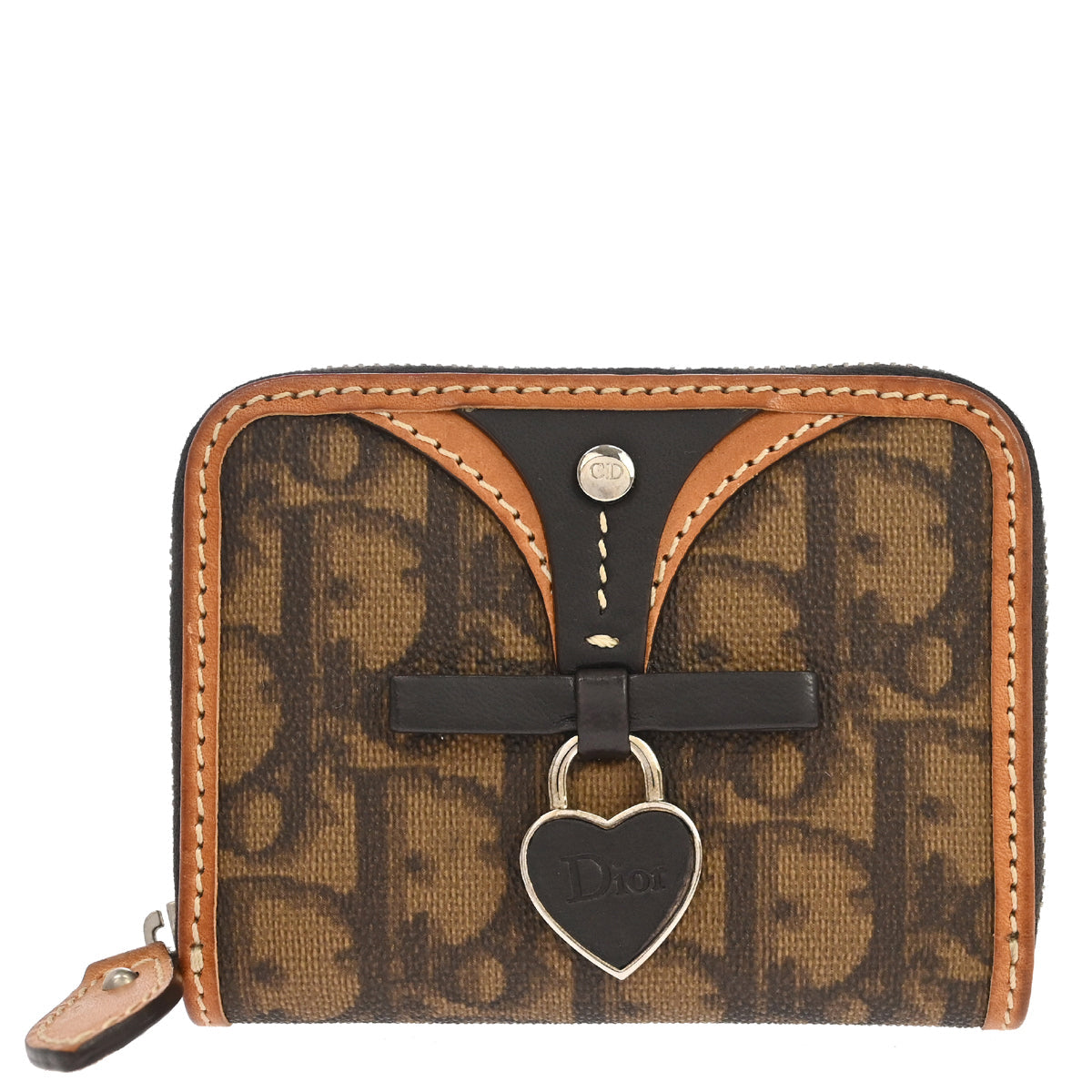 Christian Dior Brown Romantic Zip-Around Coin Purse Wallet