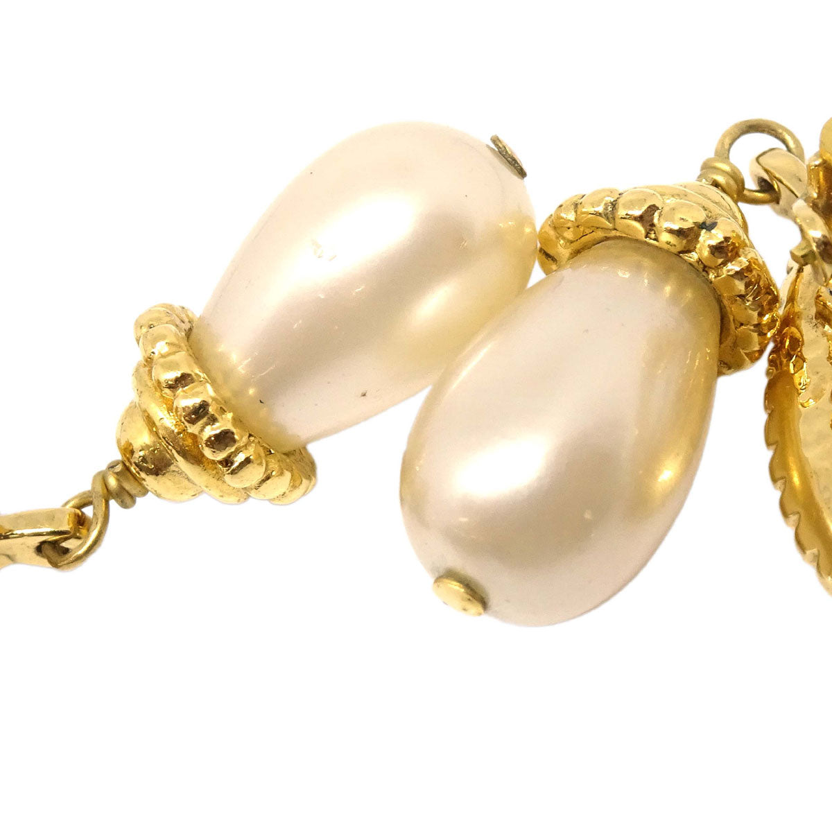 Chanel CC Logos Teardrop Costume Pearl Dangle Clip-On Earrings 96A