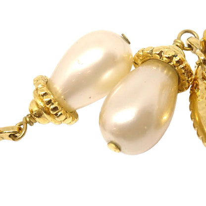 Chanel CC Logos Teardrop Costume Pearl Dangle Clip-On Earrings 96A