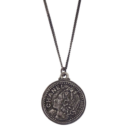 Chanel Medallion Pendant Necklace Silver 03P
