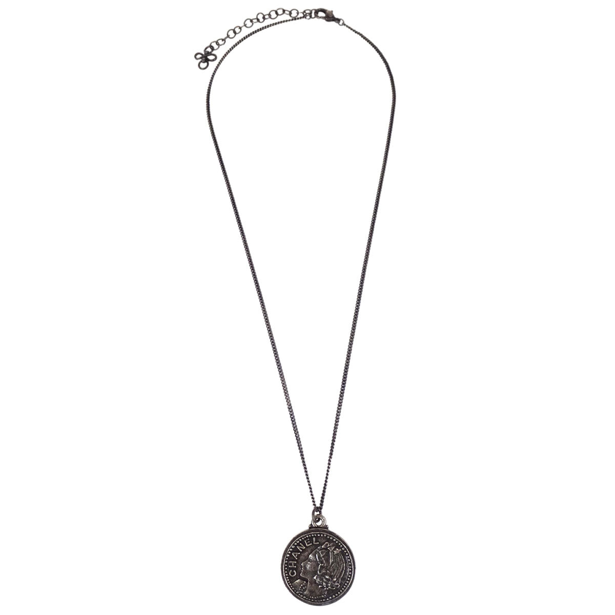 Chanel Medallion Pendant Necklace Silver 03P