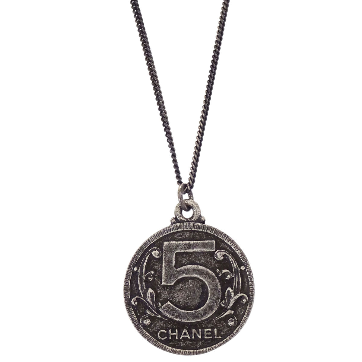 Chanel Medallion Pendant Necklace Silver 03P