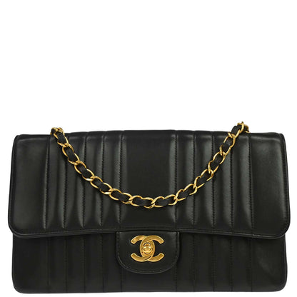 Chanel 1991-1994 Black Lambskin Mademoiselle Single Flap Shoulder Bag