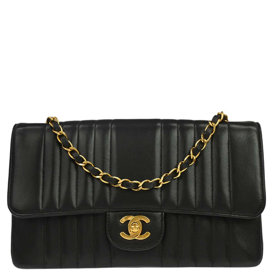 Chanel 1991-1994 Black Lambskin Mademoiselle Single Flap Shoulder Bag
