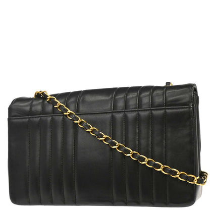 Chanel 1991-1994 Black Lambskin Mademoiselle Single Flap Shoulder Bag