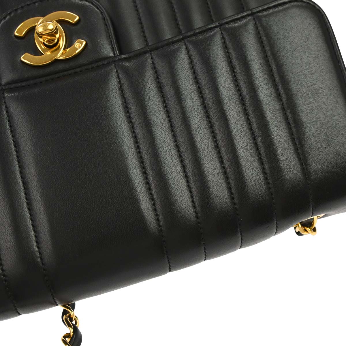 Chanel 1991-1994 Black Lambskin Mademoiselle Single Flap Shoulder Bag