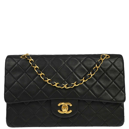 Chanel 1991-1994 Black Lambskin Medium Classic Double Flap Shoulder Bag