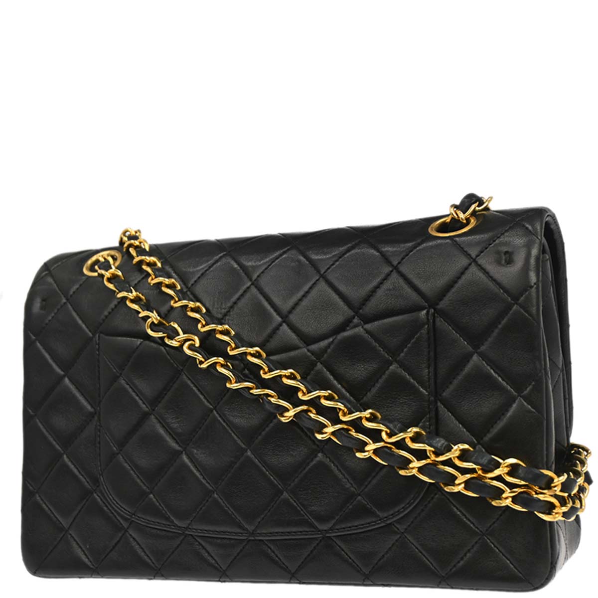 Chanel 1991-1994 Black Lambskin Medium Classic Double Flap Shoulder Bag