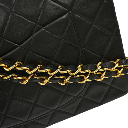 Chanel 1991-1994 Black Lambskin Medium Classic Double Flap Shoulder Bag