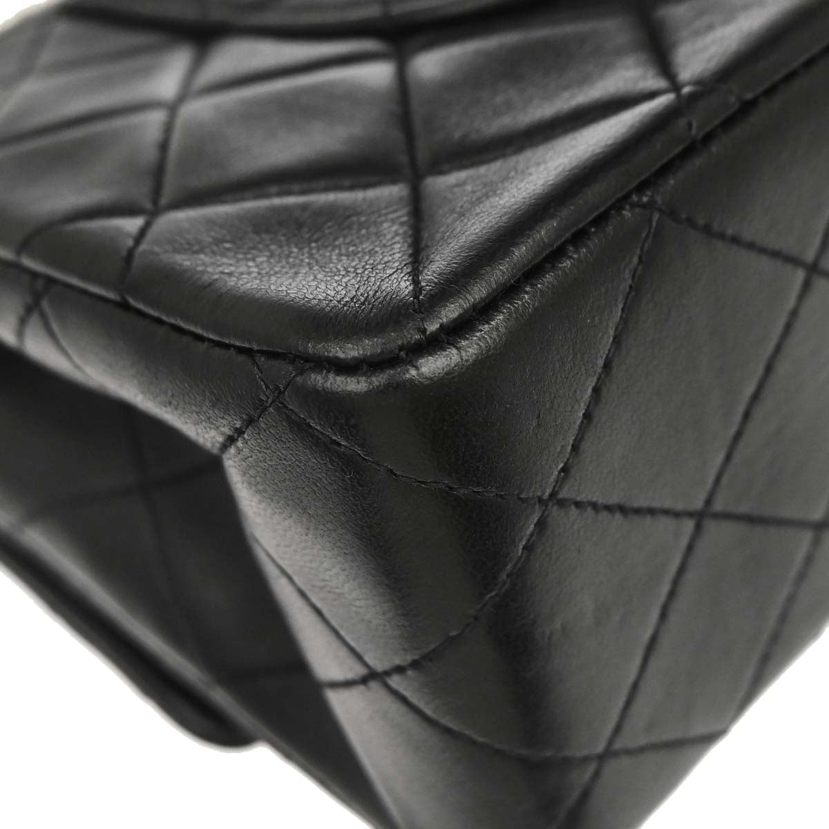 Chanel 1991-1994 Black Lambskin Medium Classic Double Flap Shoulder Bag
