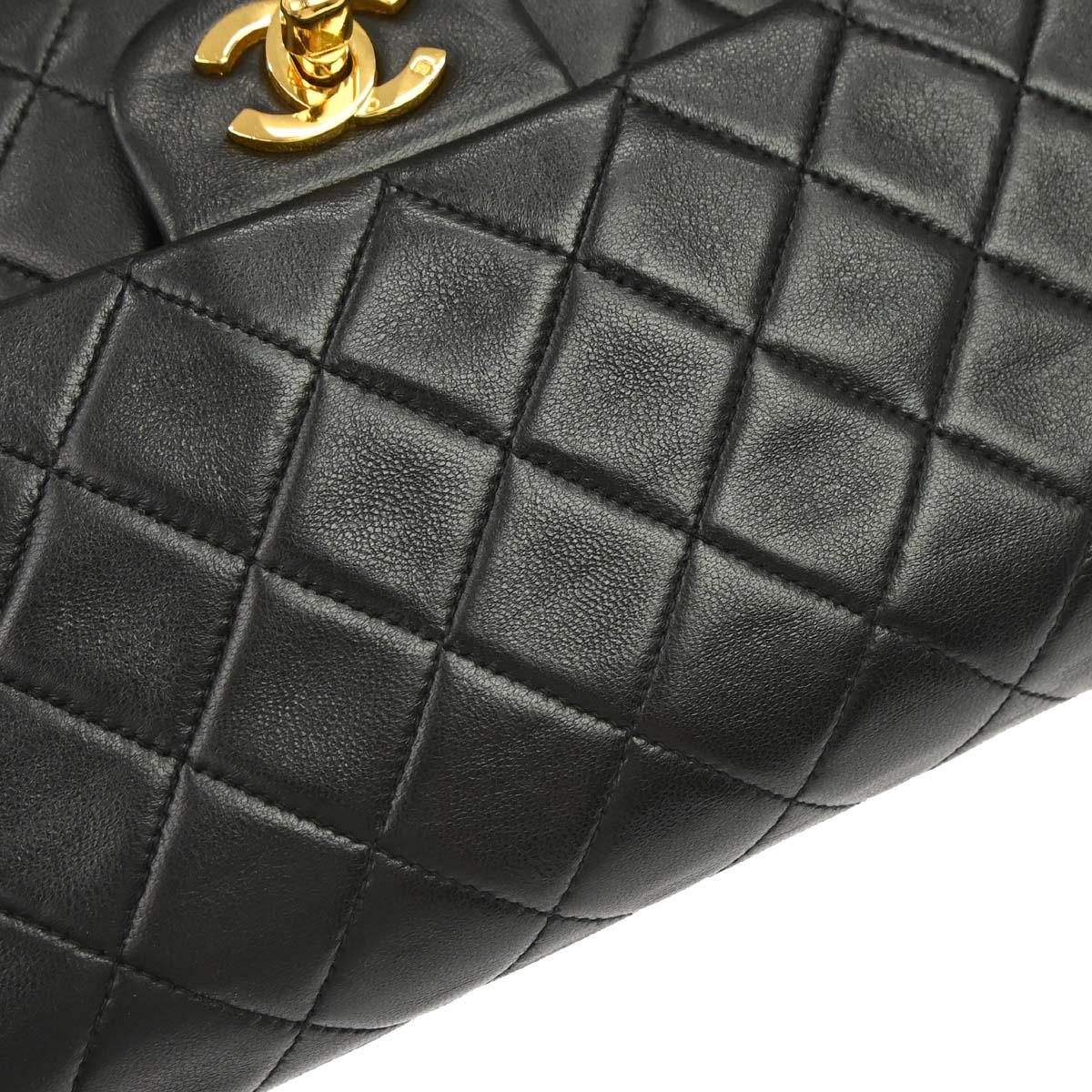 Chanel 1991-1994 Black Lambskin Medium Classic Double Flap Shoulder Bag