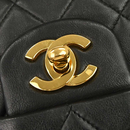 Chanel 1991-1994 Black Lambskin Medium Classic Double Flap Shoulder Bag