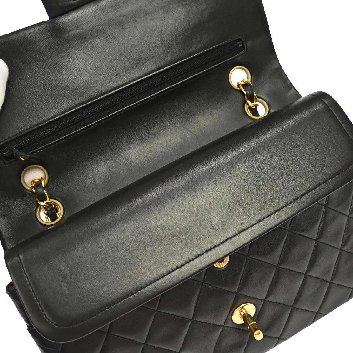 Chanel 1991-1994 Black Lambskin Medium Classic Double Flap Shoulder Bag