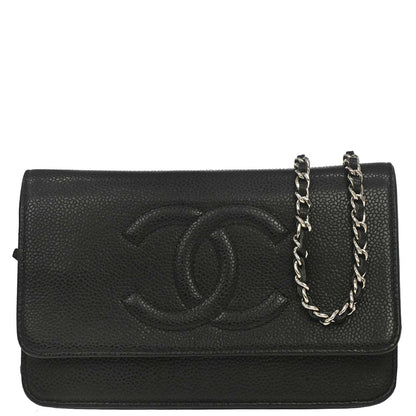 Chanel 2013-2014 Black Caviar Skin Timeless WOC Wallet on Chain Shoulder Bag