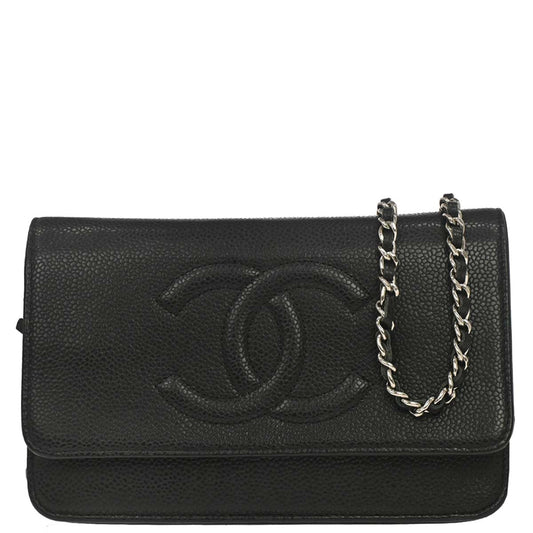 Chanel 2013-2014 Black Caviar Skin Timeless WOC Wallet on Chain Shoulder Bag