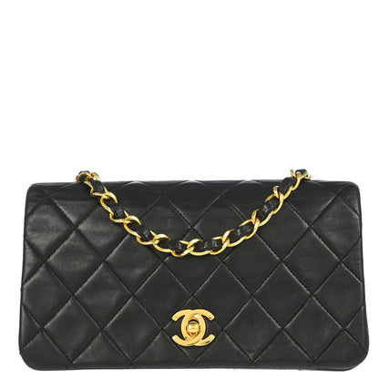 Chanel 1989-1991 Black Lambskin Turnlock Mini Full Flap Shoulder Bag