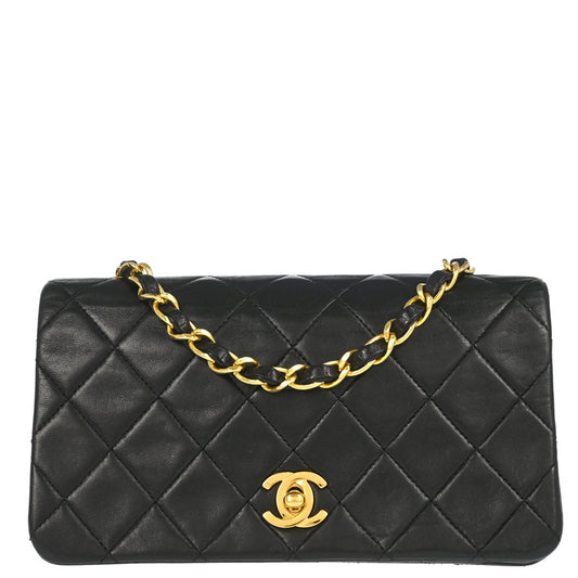 Chanel 1989-1991 Black Lambskin Turnlock Mini Full Flap Shoulder Bag