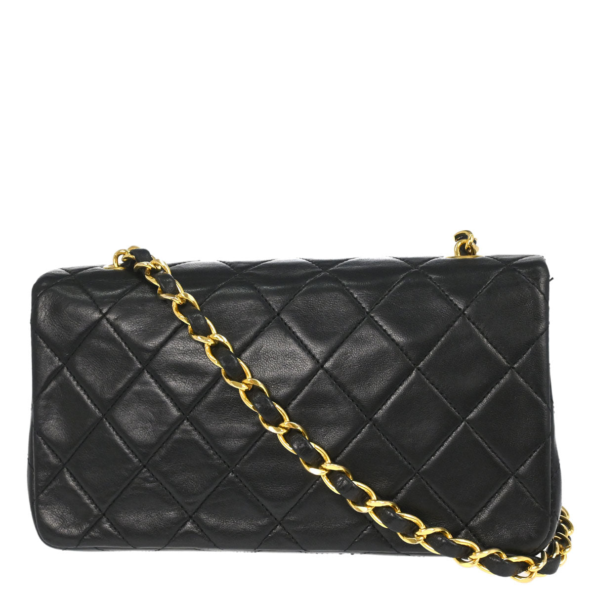 Chanel 1989-1991 Black Lambskin Turnlock Mini Full Flap Shoulder Bag