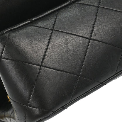 Chanel 1989-1991 Black Lambskin Turnlock Mini Full Flap Shoulder Bag