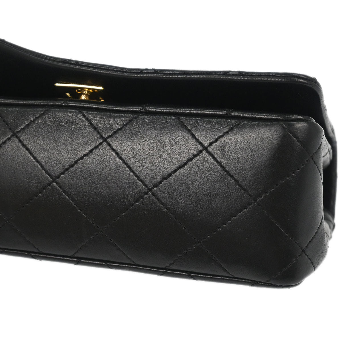 Chanel 1989-1991 Black Lambskin Turnlock Mini Full Flap Shoulder Bag