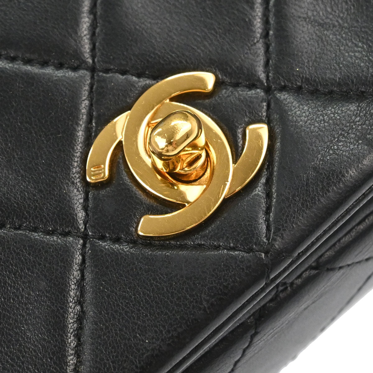 Chanel 1989-1991 Black Lambskin Turnlock Mini Full Flap Shoulder Bag