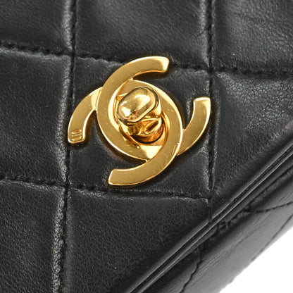 Chanel 1989-1991 Black Lambskin Turnlock Mini Full Flap Shoulder Bag