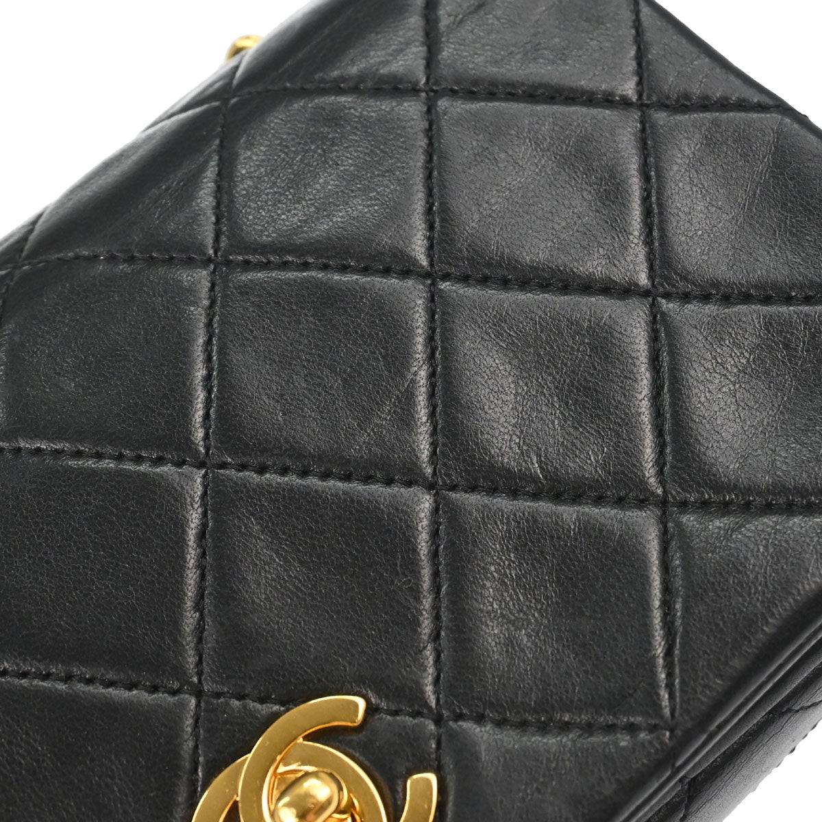 Chanel 1989-1991 Black Lambskin Turnlock Mini Full Flap Shoulder Bag