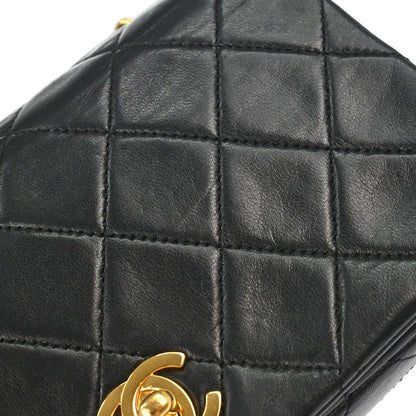 Chanel 1989-1991 Black Lambskin Turnlock Mini Full Flap Shoulder Bag