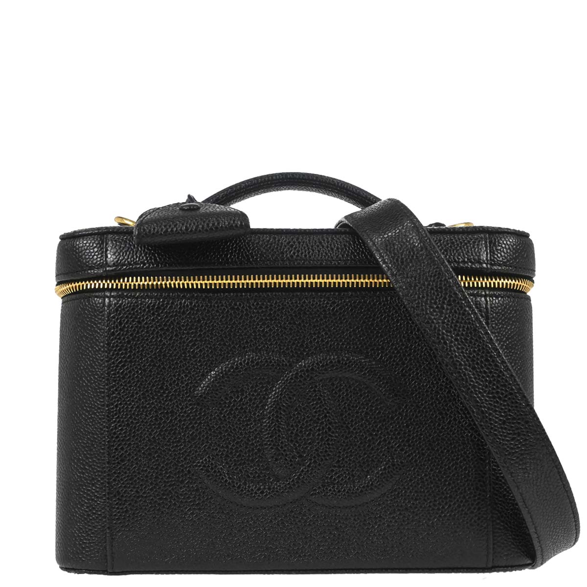 Chanel 1997-1999 Black Caviar Skin Vanity 2way Shoulder Handbag