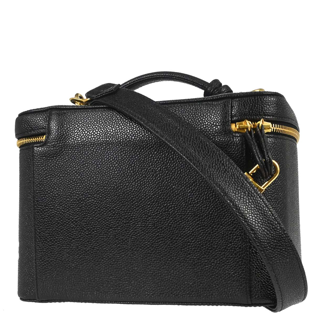 Chanel 1997-1999 Black Caviar Skin Vanity 2way Shoulder Handbag