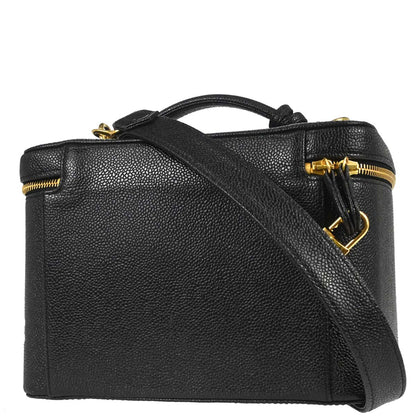 Chanel 1997-1999 Black Caviar Skin Vanity 2way Shoulder Handbag