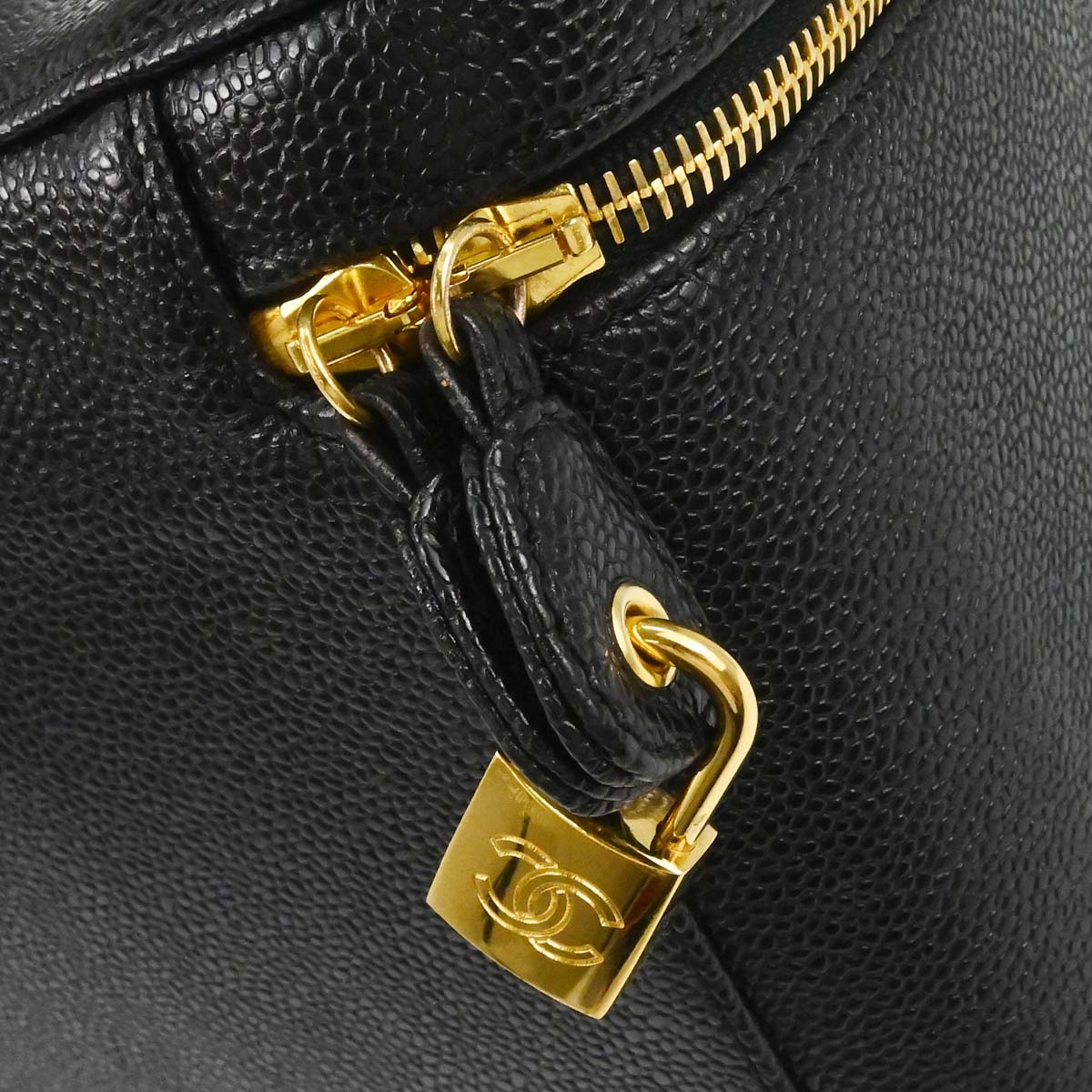 Chanel 1997-1999 Black Caviar Skin Vanity 2way Shoulder Handbag