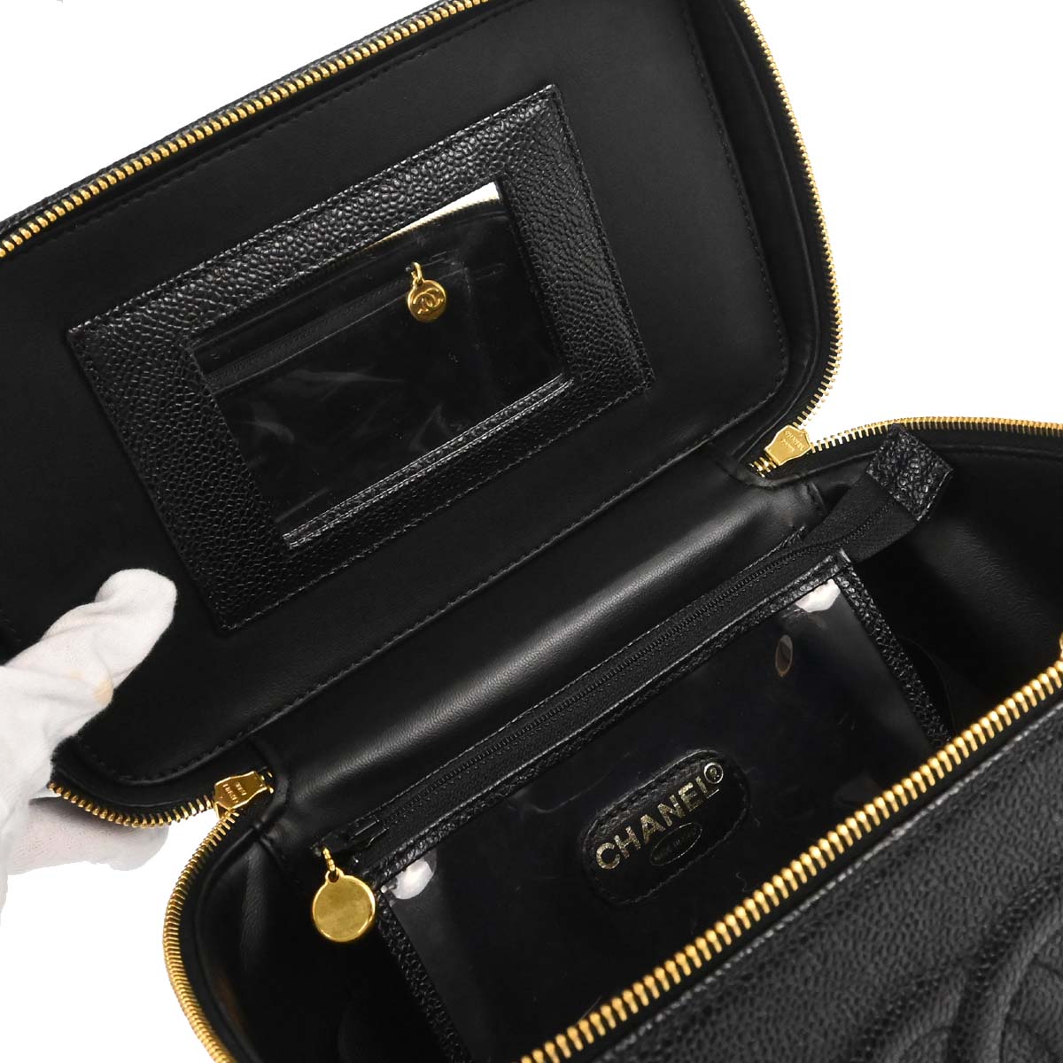 Chanel 1997-1999 Black Caviar Skin Vanity 2way Shoulder Handbag