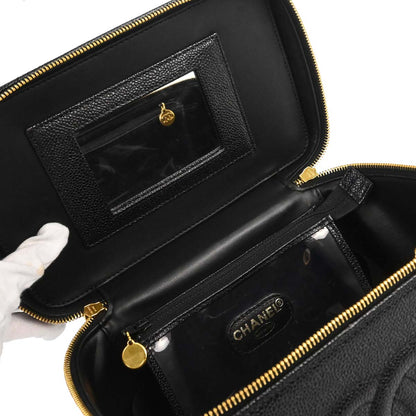 Chanel 1997-1999 Black Caviar Skin Vanity 2way Shoulder Handbag