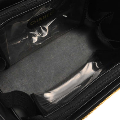 Chanel 1997-1999 Black Caviar Skin Vanity 2way Shoulder Handbag