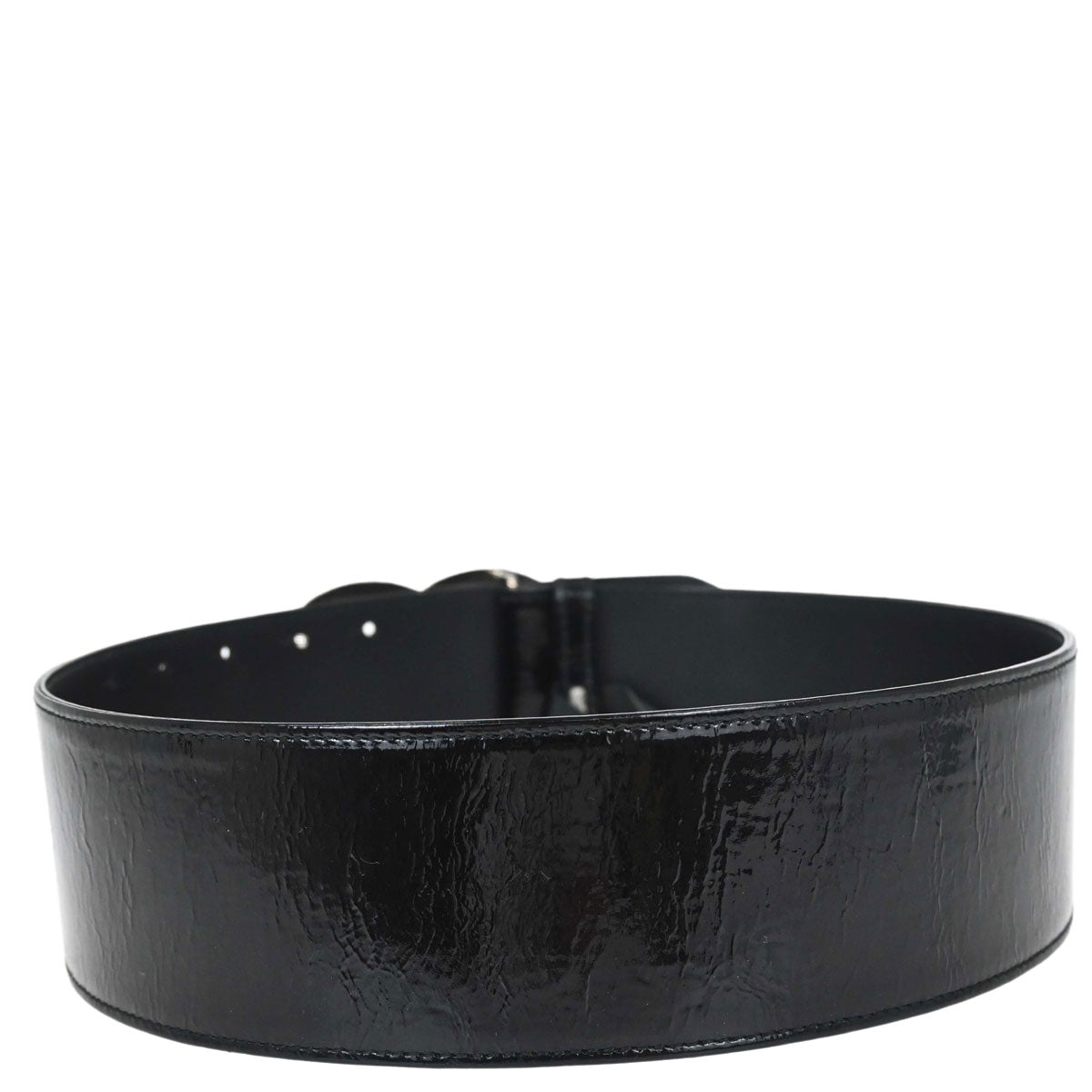 Chanel CC Belt Black Silver Patent Leather #75/30 Small Good