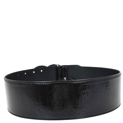 Chanel CC Belt Black Silver Patent Leather #75/30 Small Good