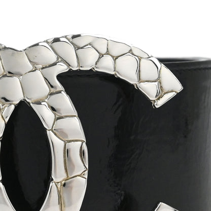 Chanel CC Belt Black Silver Patent Leather #75/30 Small Good