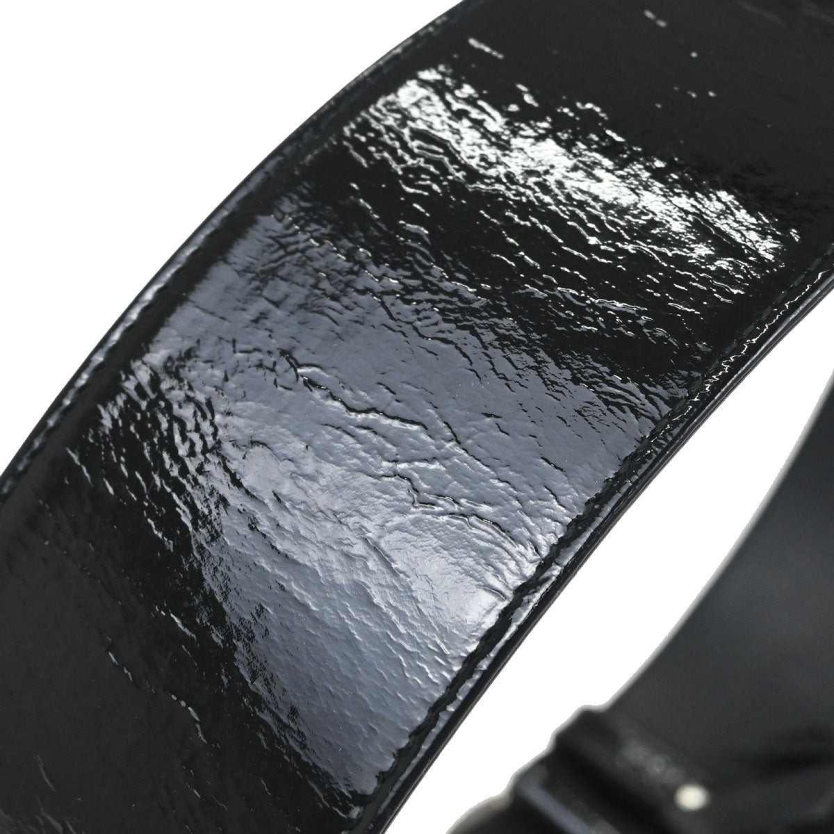 Chanel CC Belt Black Silver Patent Leather #75/30 Small Good