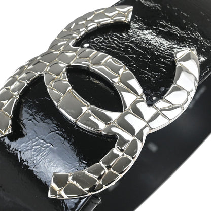 Chanel CC Belt Black Silver Patent Leather #75/30 Small Good