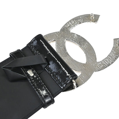 Chanel CC Belt Black Silver Patent Leather #75/30 Small Good