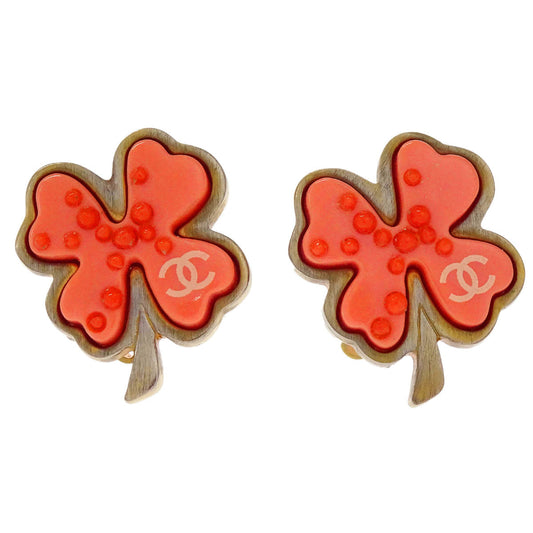 Chanel Clover Pink Clip-On Earrings 03P