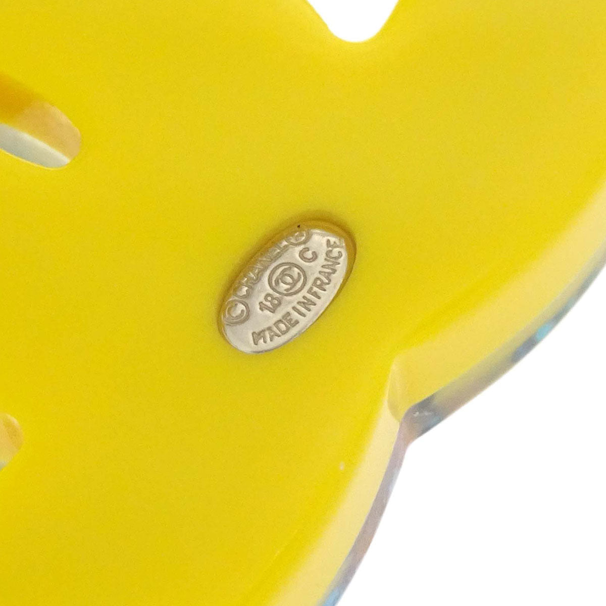 Chanel CC Brooch Pin Yellow Blue Acrylic Glitter 18C