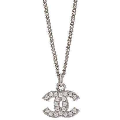Chanel CC Chain Necklace Pendant Silver Rhinestone 05V