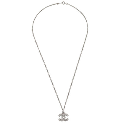 Chanel CC Chain Necklace Pendant Silver Rhinestone 05V